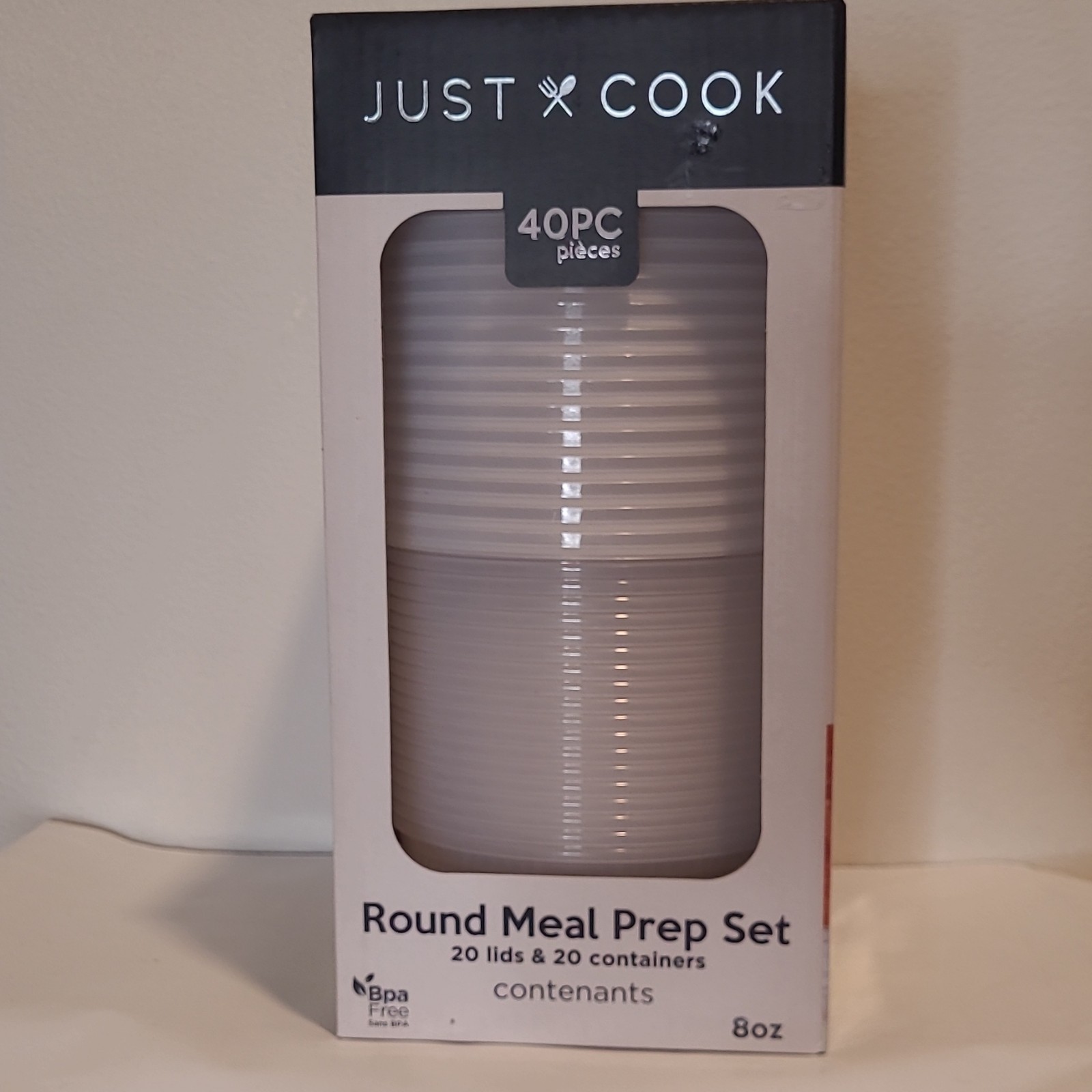 Just Cook 40pc 8oz Round Clear Meal Prep Containers w/ Snap Lids BPA-Free