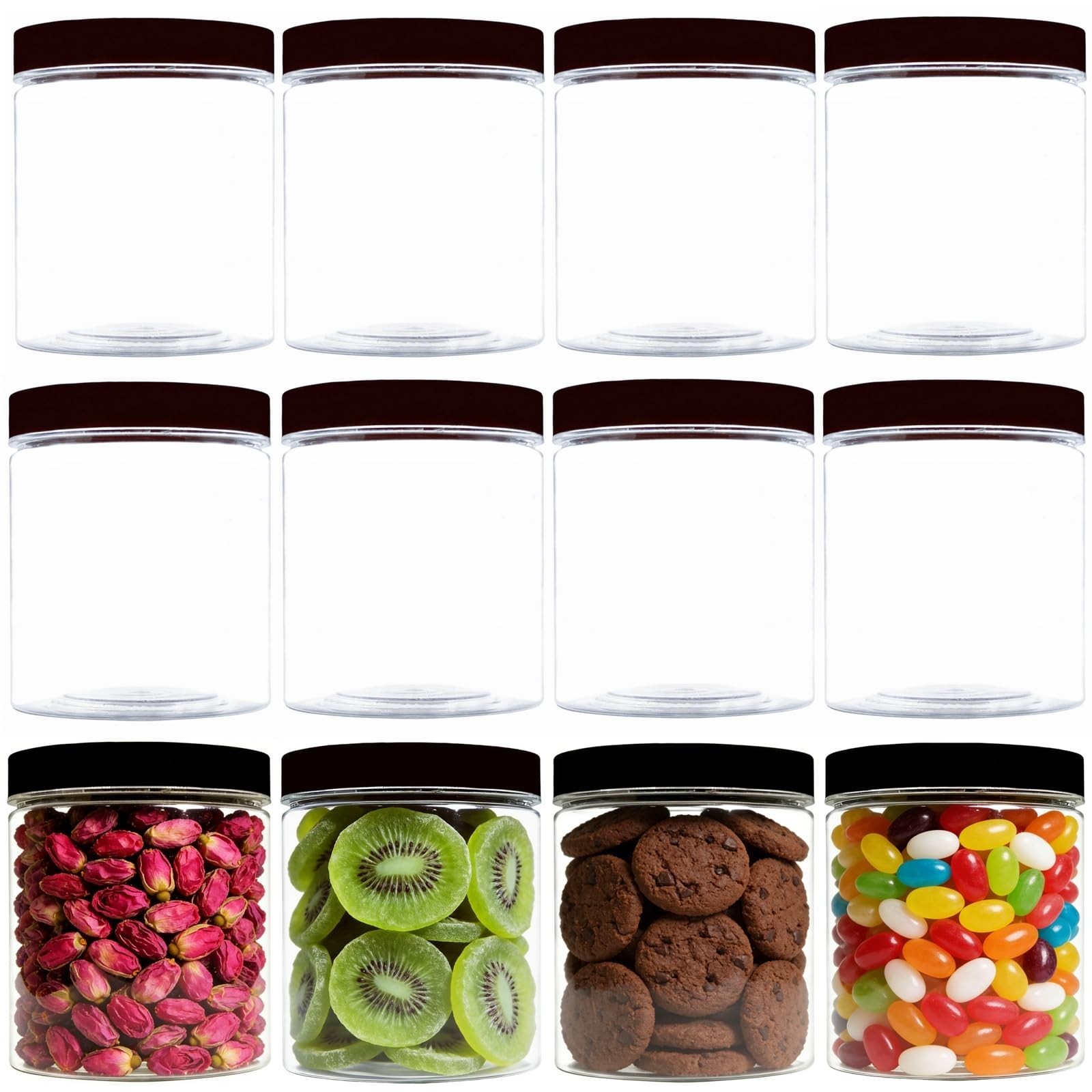 12 Pack 8 oz Clear Plastic Storage Jars with Black Lids for Body Butter, Bath Sa