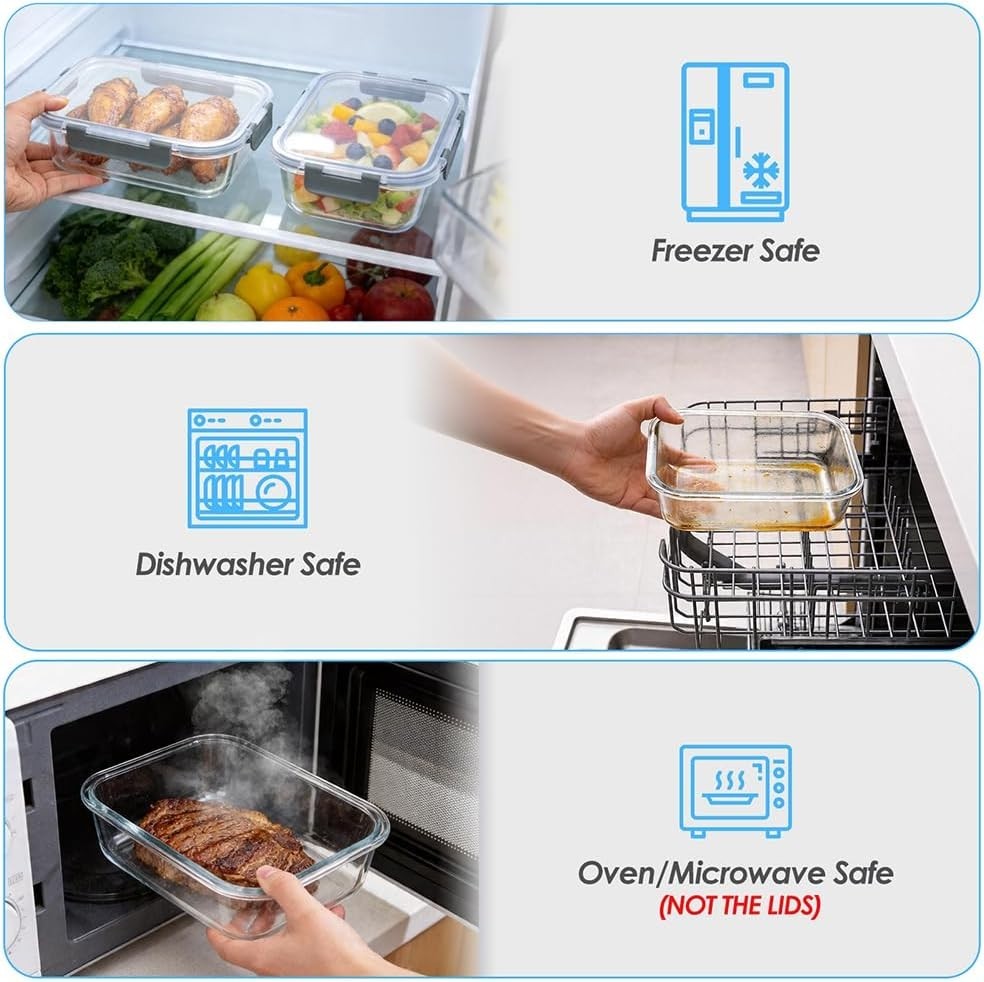 5-Pack 36oz Glass Food Storage Containers with Lids Airtight, Glass Meal Prep…