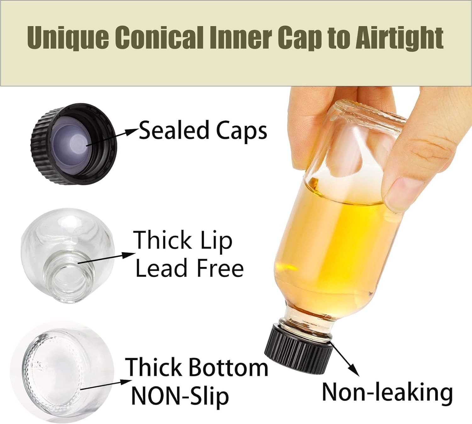 DIDITIME 6 Pack 2 oz Shot Bottles with Caps, Glass Jars with Lids, Small Clear