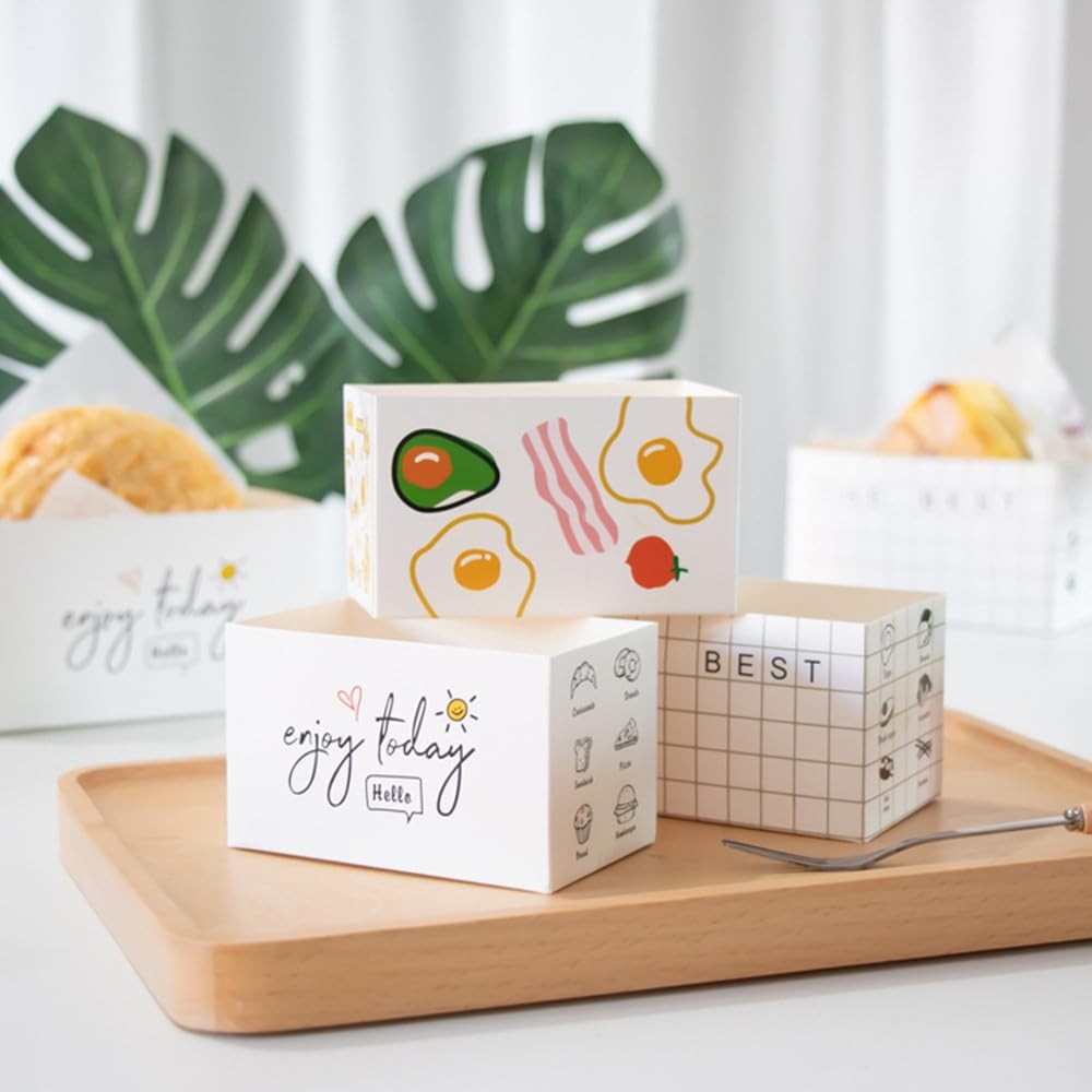 50 Pack Paper Take Out Containers, Mini Burger Sandwich Boxes, 50 Oil Sheets
