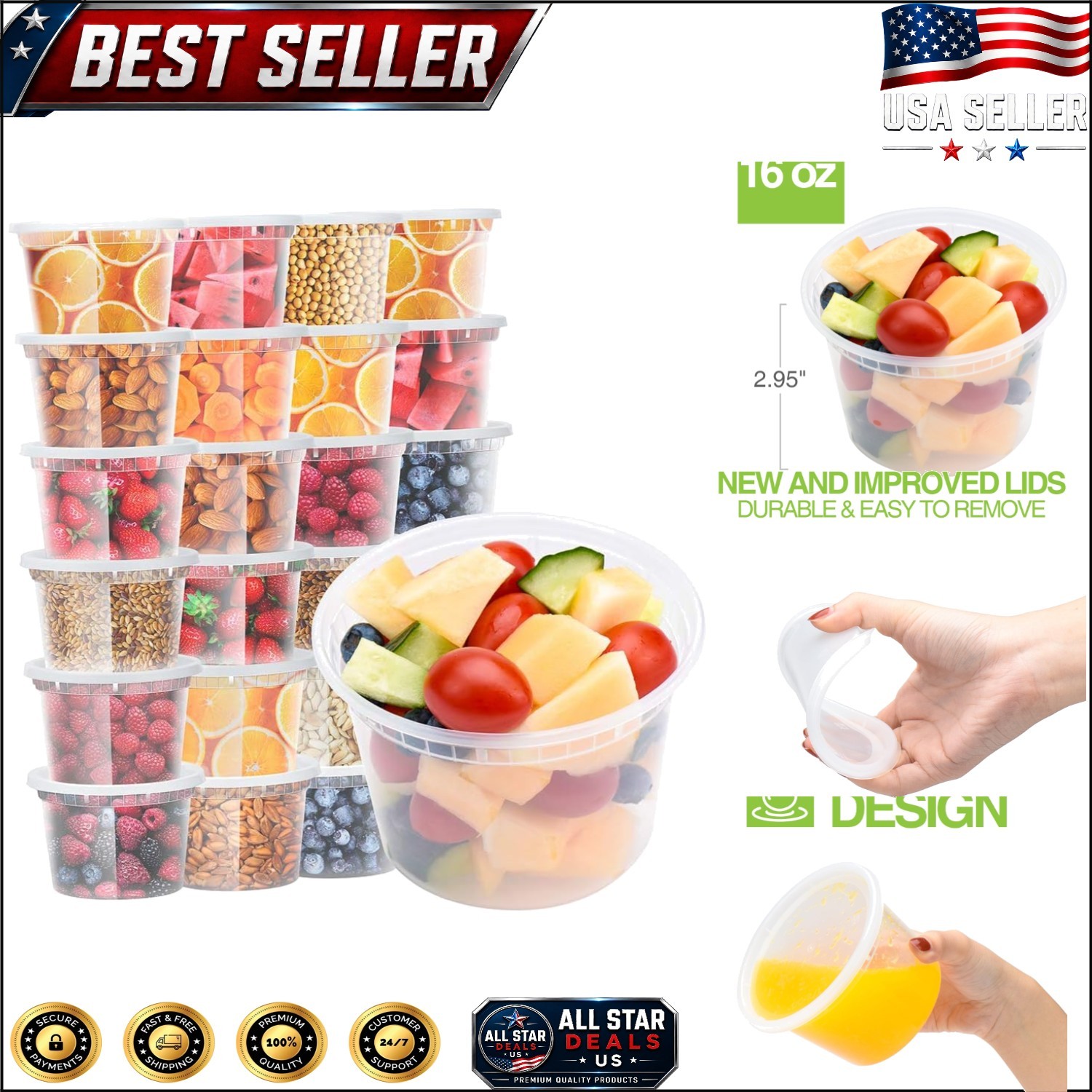 Glotoch 24 Pack 16 Oz BPA-Free Deli Containers – Microwave & Dishwasher Safe