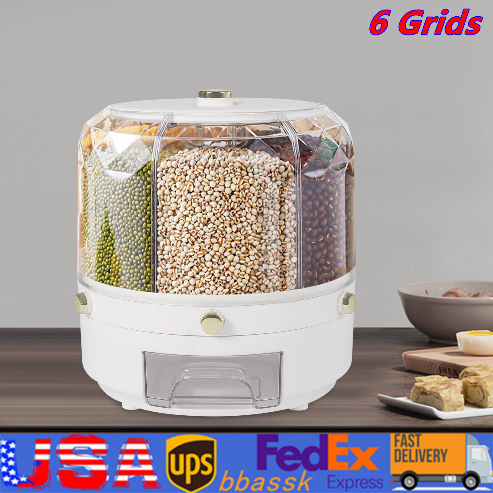 360° Rotatable Cereal Grain Dispenser Storage Box Kitchen Rice Container