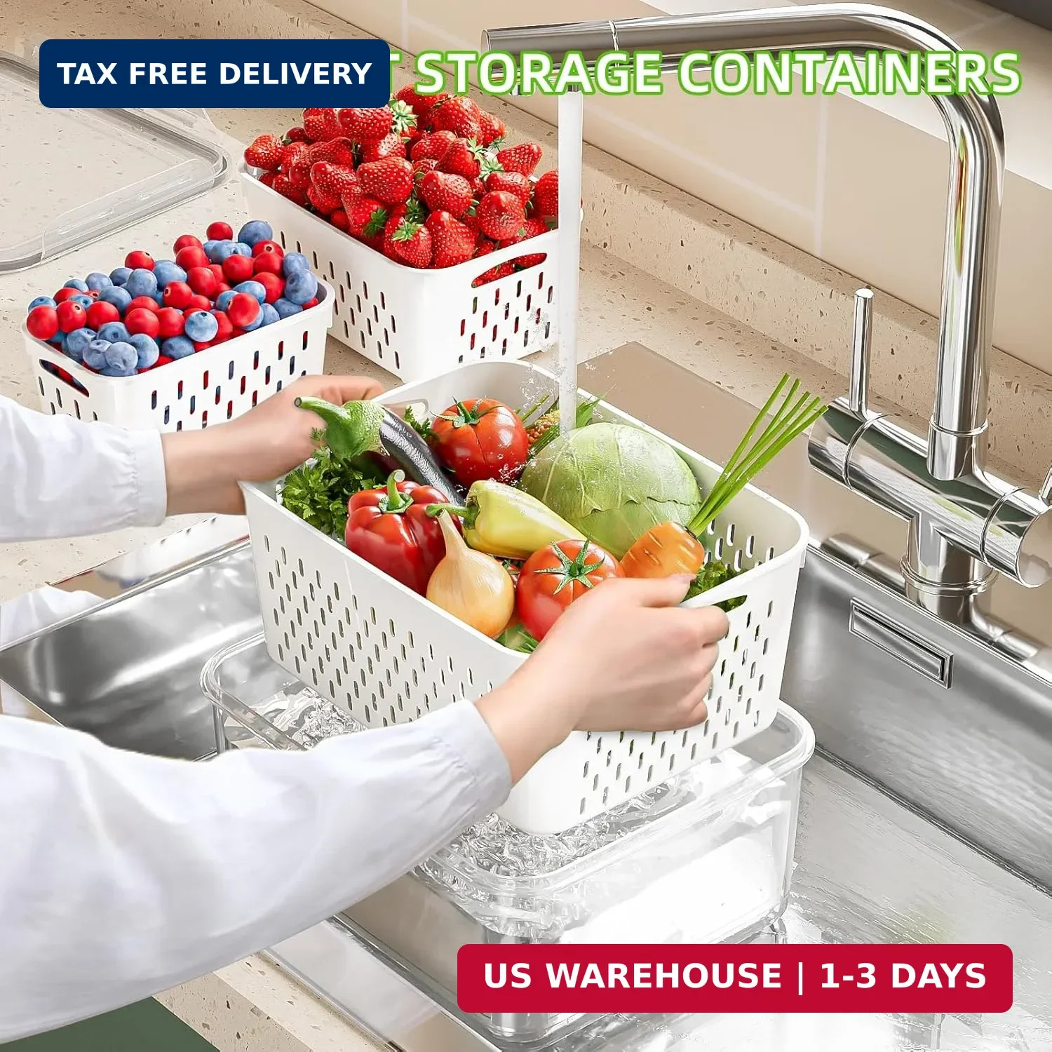 5 Pack Fruit Storage Containers for Fridge with Removable Colanders – Food St