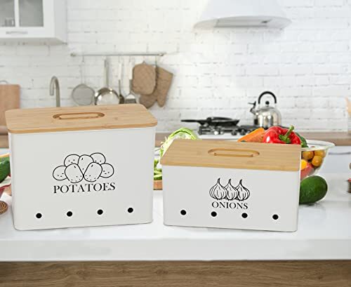 CANISTER SET Potatoes Onions Storage Containers White 2 Pack GDFJIY