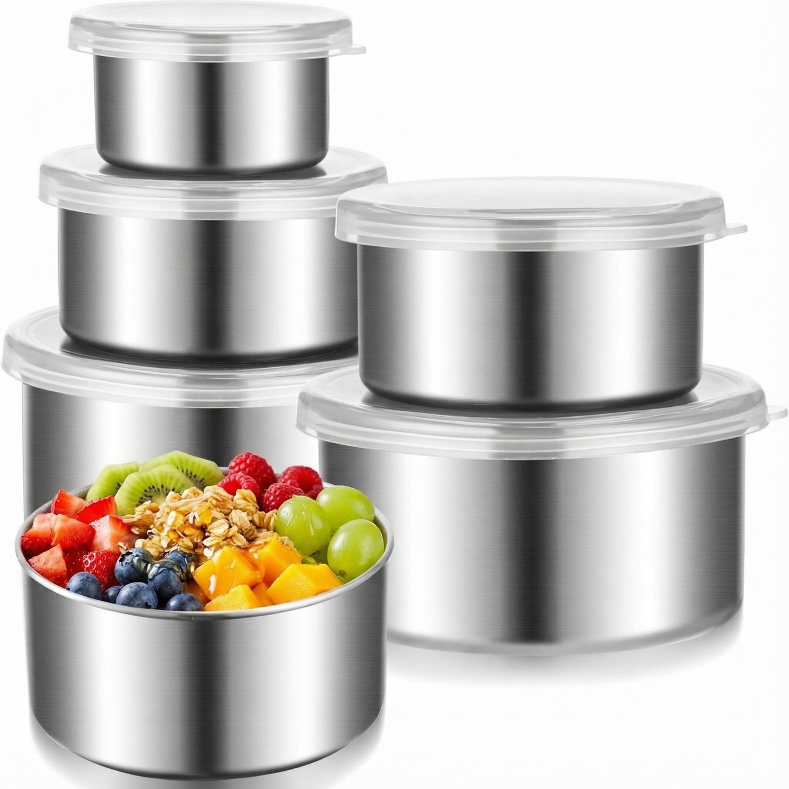 6 Pcs 304 Stainless Steel Food Storage Containers with Lids, Leakproof Meal P…