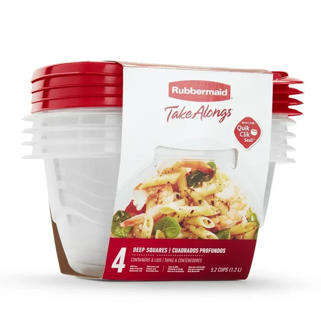 Rubbermaid TakeAlongs 5.2 Cup Deep Square Food Storage Containers, Set of 4 Red