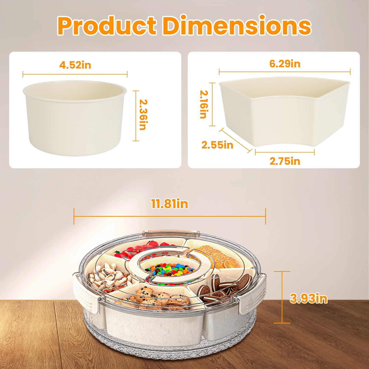 2pcs Divided Serving Tray with Sealed Lid 360° Rotatable Base Snack Container