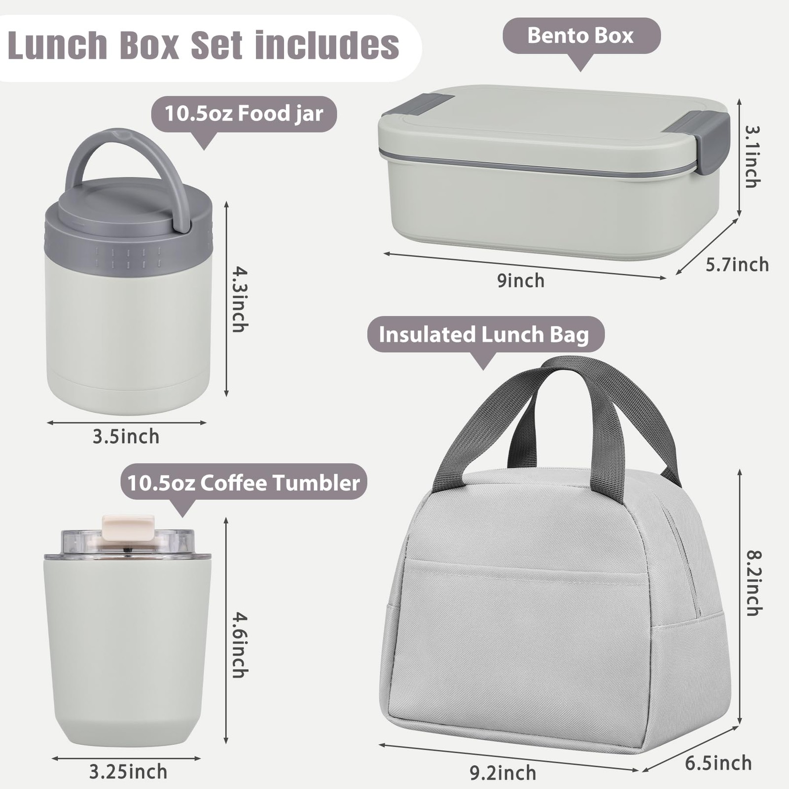 Large Bento Lunch Box Set for Adults Kids Women with 10.5oz Soup 1, Gray