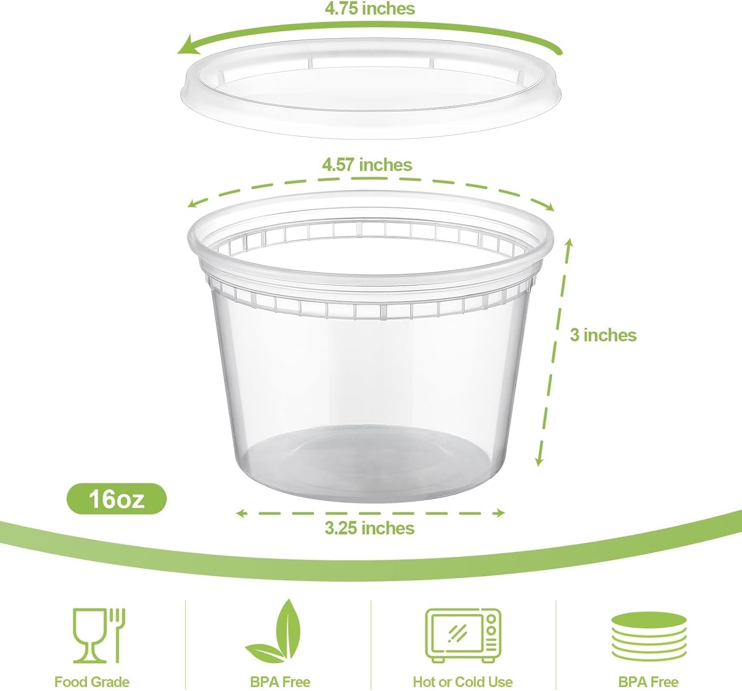 32 Sets 16 oz Plastic Deli Food Containers W/ Lids Airtight Food Storage