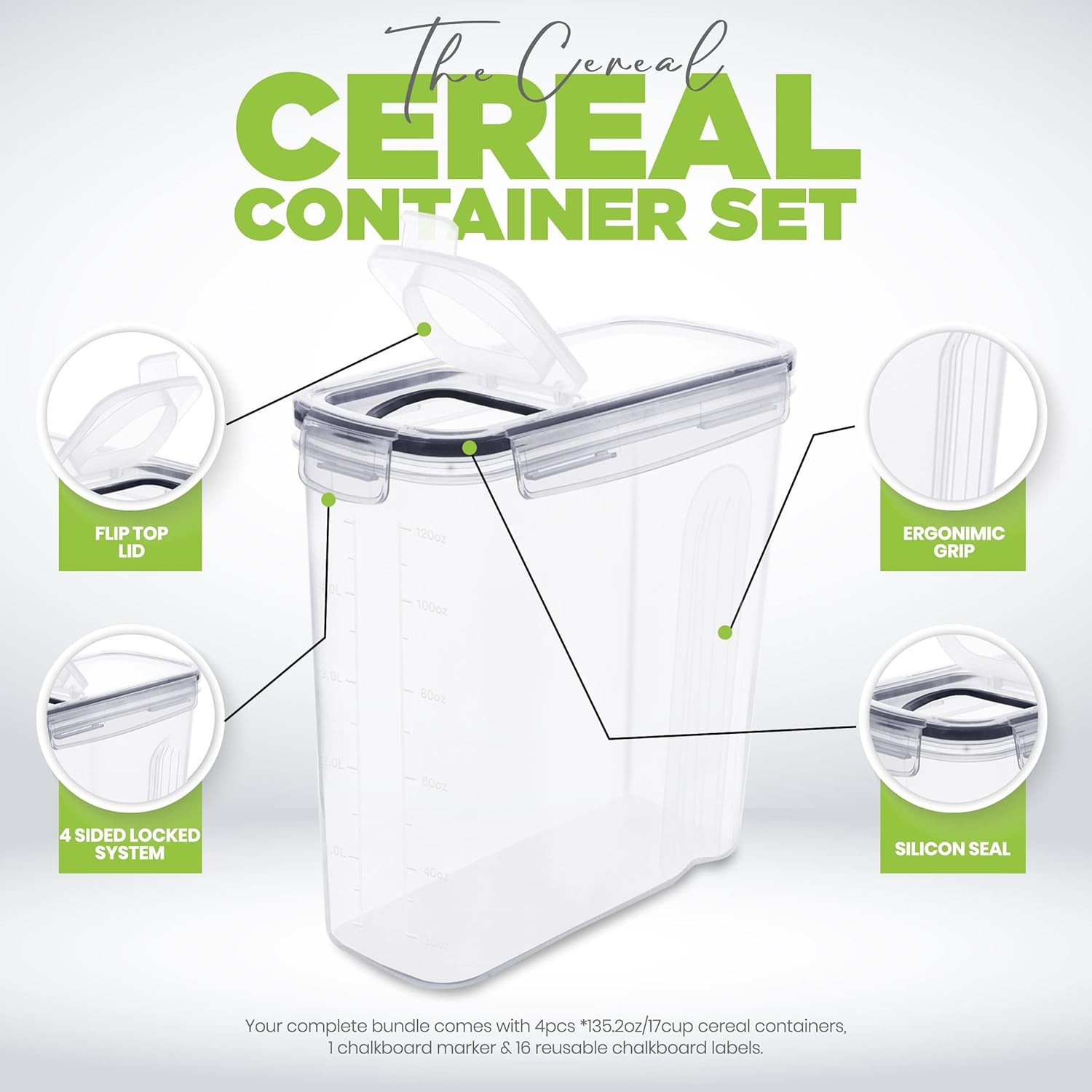 Cereal Containers Storage Set – 2 Pack 4L(135.2 oz) Airtight Food Storage