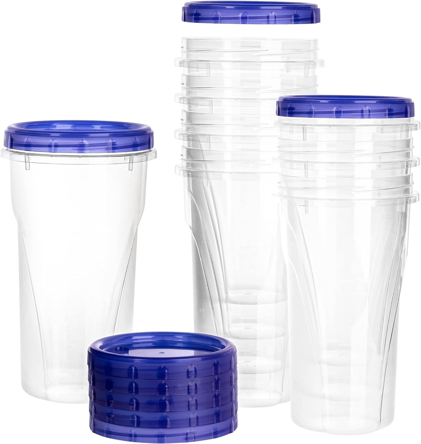 [8 oz 4 Pack] Deli Containers Clear bottom W/ blue Top Twist on Lids Reusable