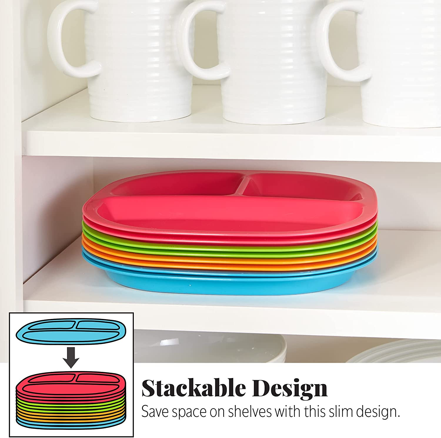 Harmony 3-Compartment Divided Plastic Kids Tray in 4 Calypso Colors | Set of 12