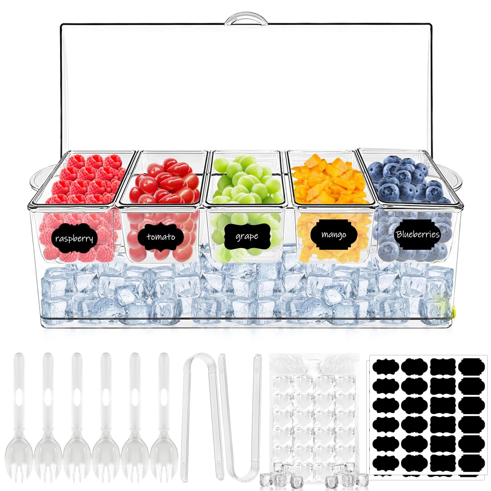 Ice Chilled Condiment Server Caddy, Bar Fruit Caddy with Lid and 5 Removable …