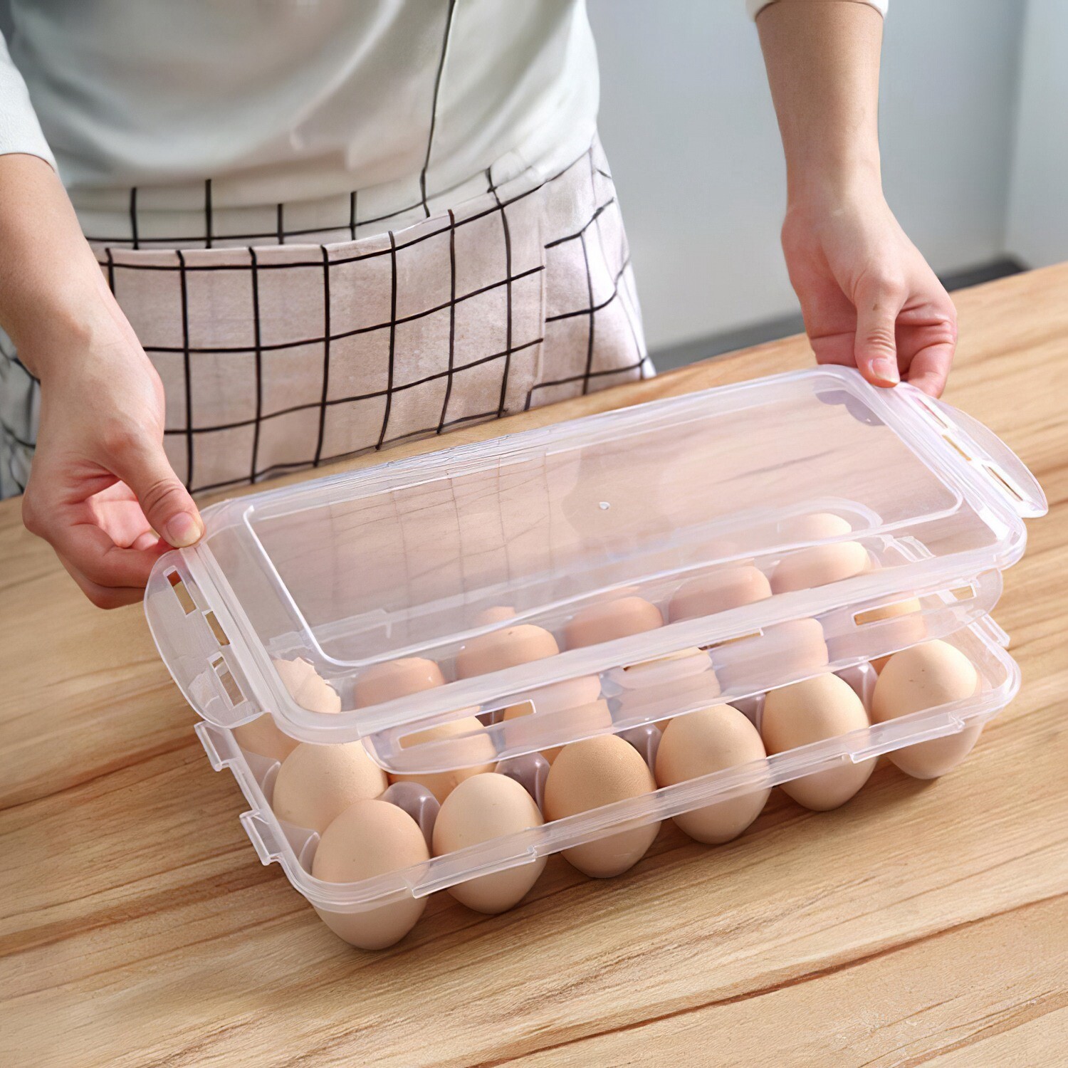 2PACK Egg Holder Plastic Container for Refrigerator Stackable Egg Tray Organizer