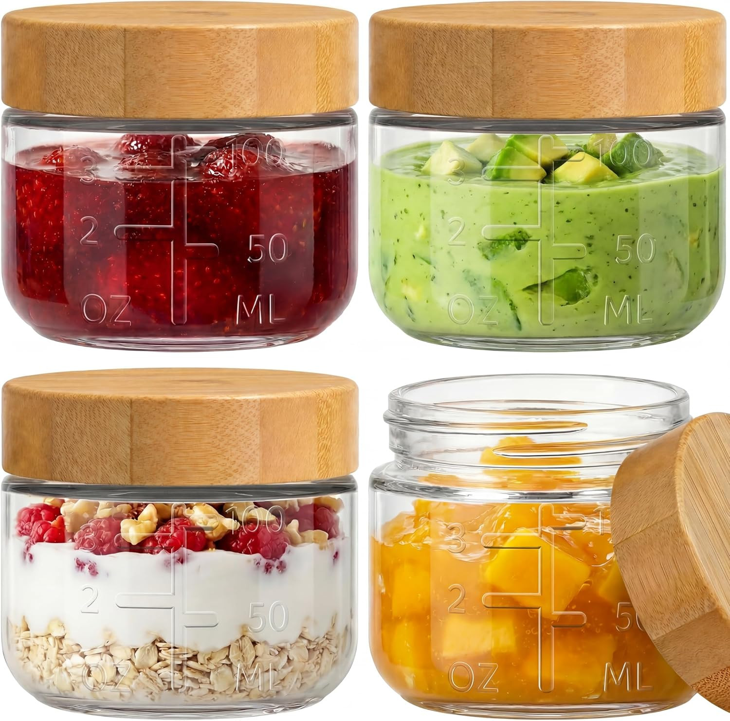 3Oz Glass Salad Dressing Containers with Bamboo Lids – 4 Pack Small Airtight Con