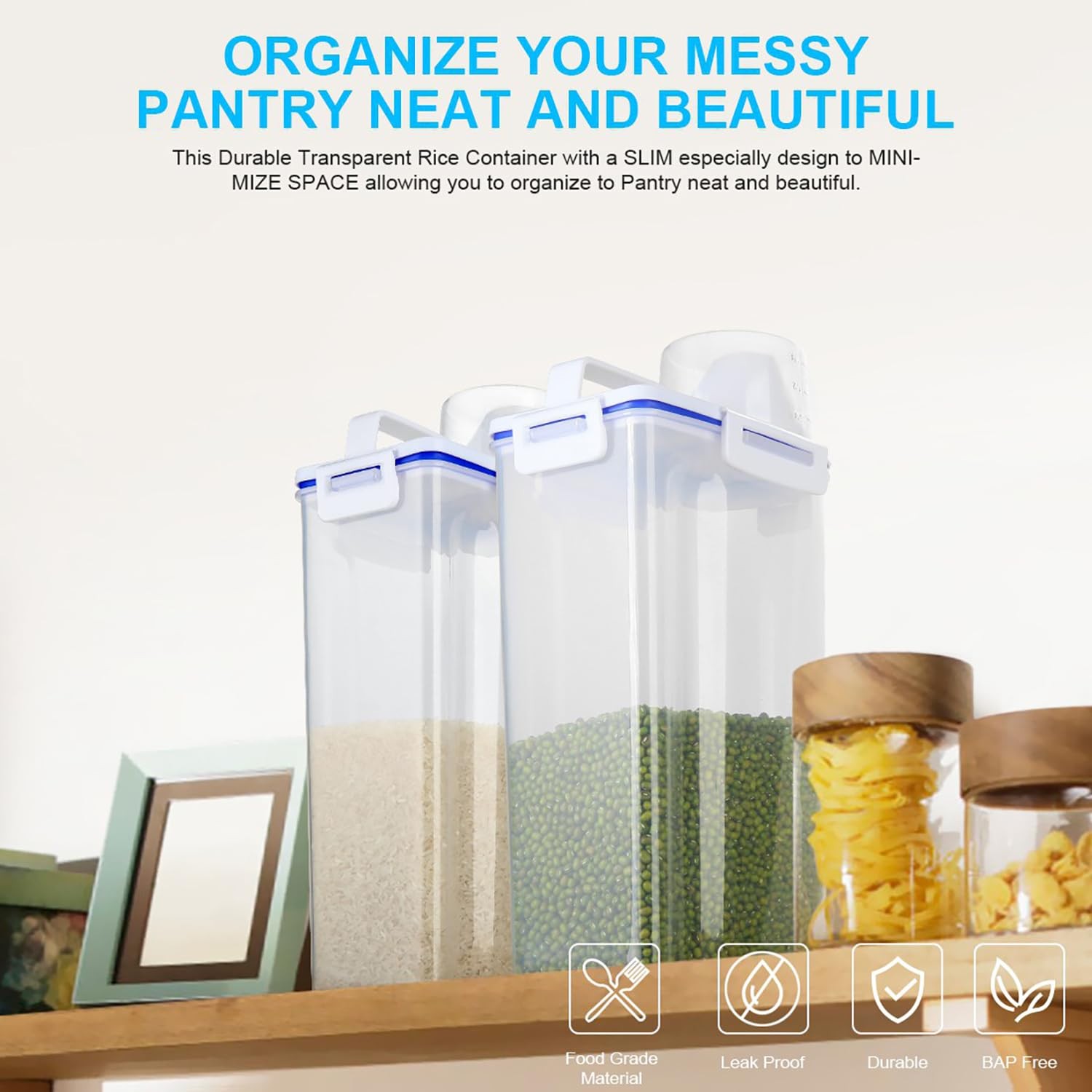 Uppetly Rice Airtight Dry Food Storage Containers, BPA Free Plastic Sealed Holde