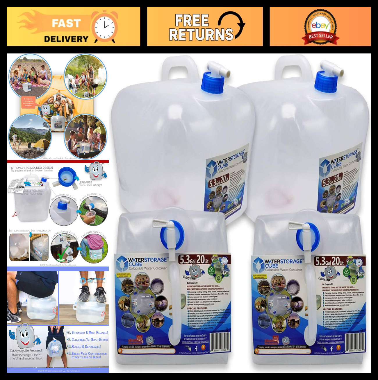 Collapsible BPA-Free Water Storage Container with Spigot – Portable Camping Jug