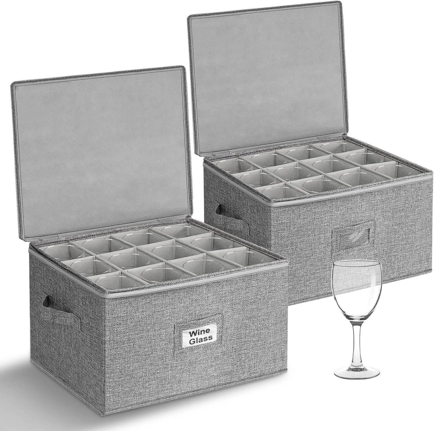 Wine Glass Storage Box, Glassware Storage Containers w/Hard Shell Side Bottom…