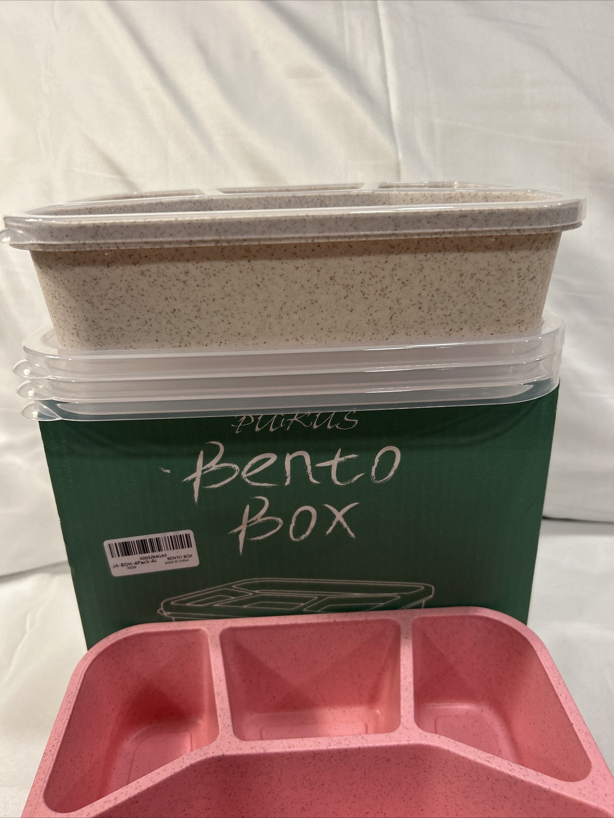 NEW 4 Pack Bento Lunch Boxes 4 Compartment Meal Prep Containers Kids Adults