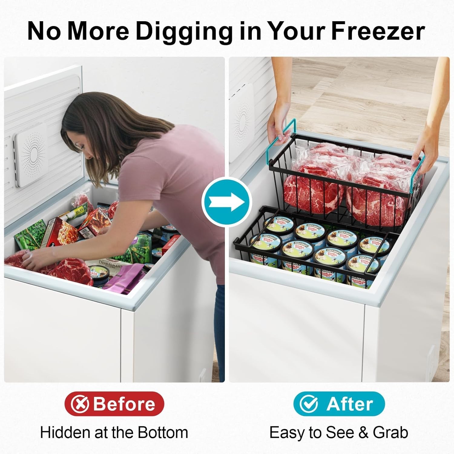 4 Pack Stackable Freezer Organizer Bins – Heavy Duty for 7 Cu.Ft Freezers