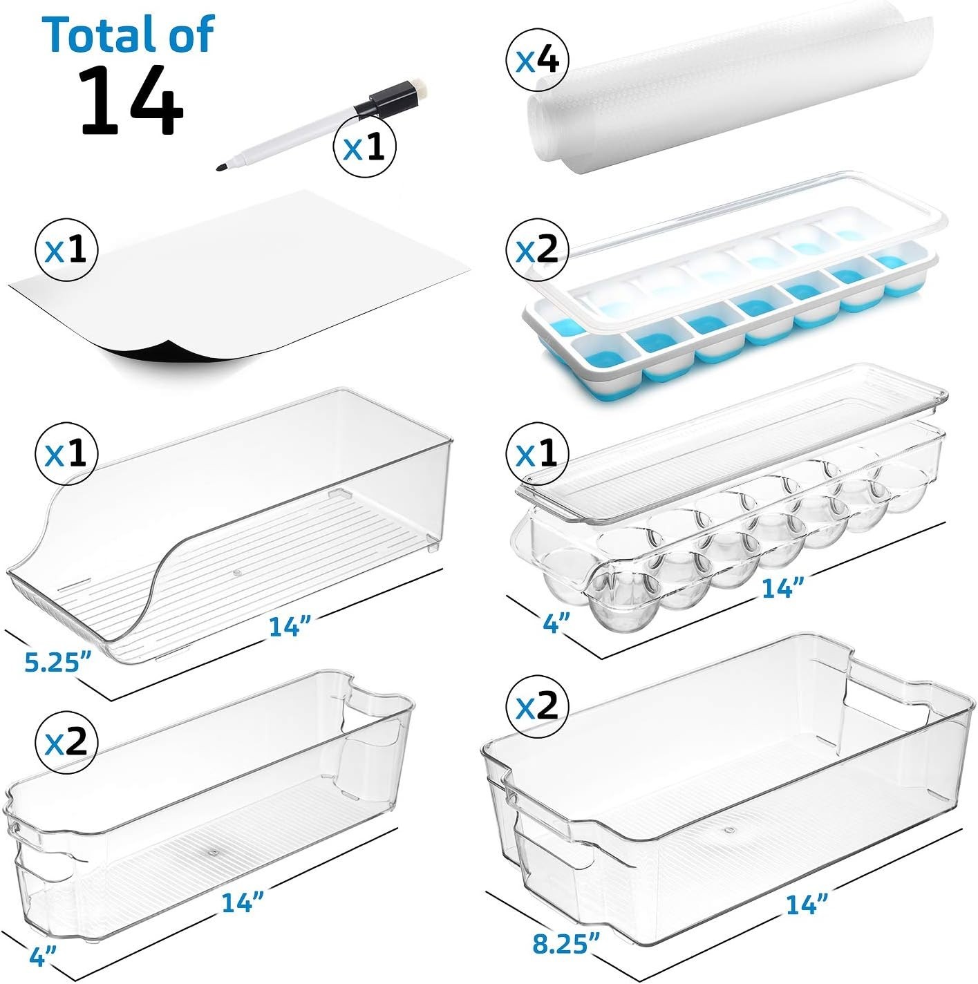 14-Piece Clear Refrigerator & Freezer Organizer Bins Set – Stackable Acrylic …