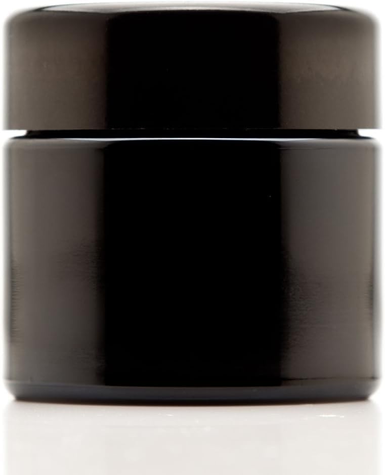Classic Black Glass Jar 100 ml (3.3 fl oz) Ultraviolet Airtight Smell Proof,