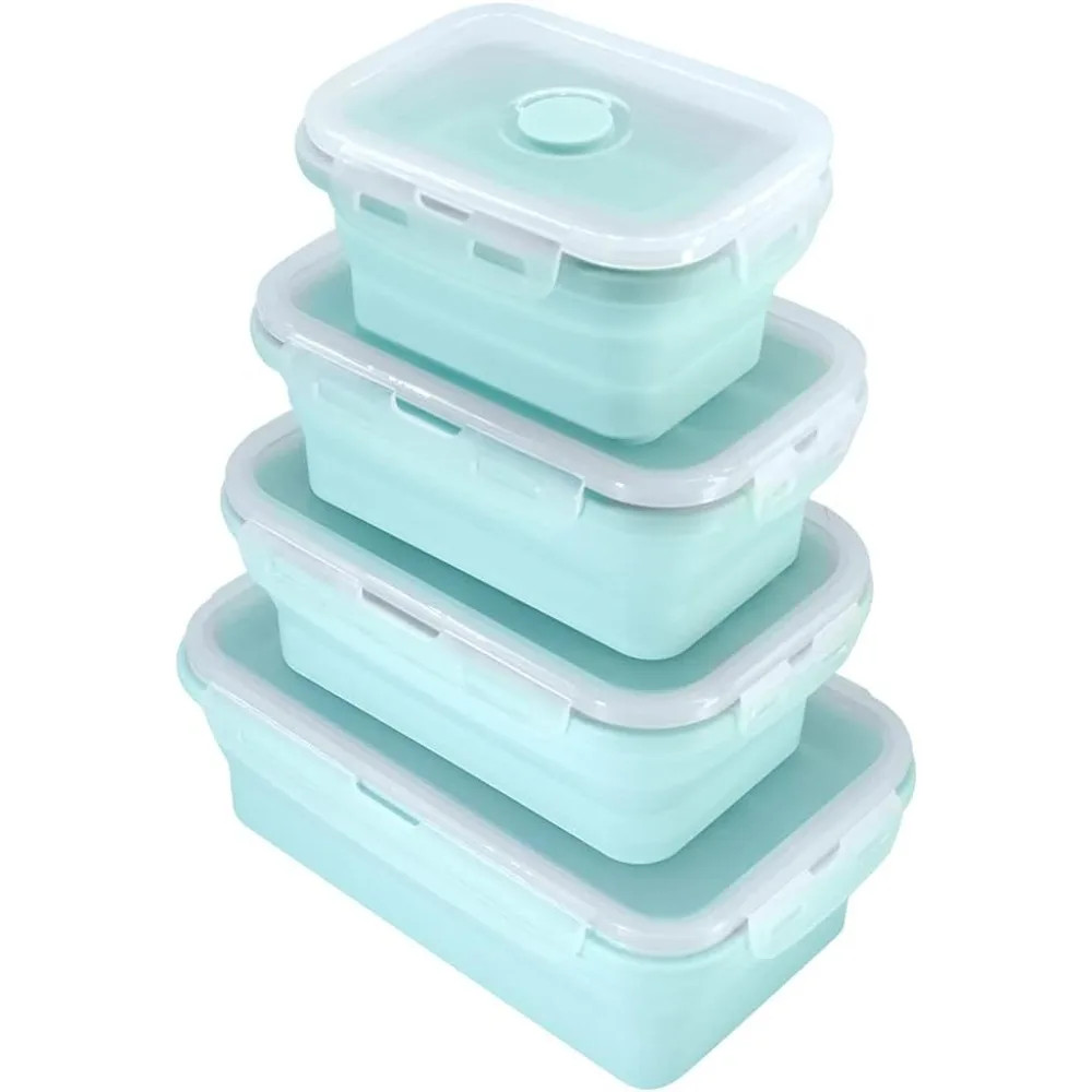 Foldable Silicone Lunch Box Rectangular Bowl with Lids Food Storage Containers F