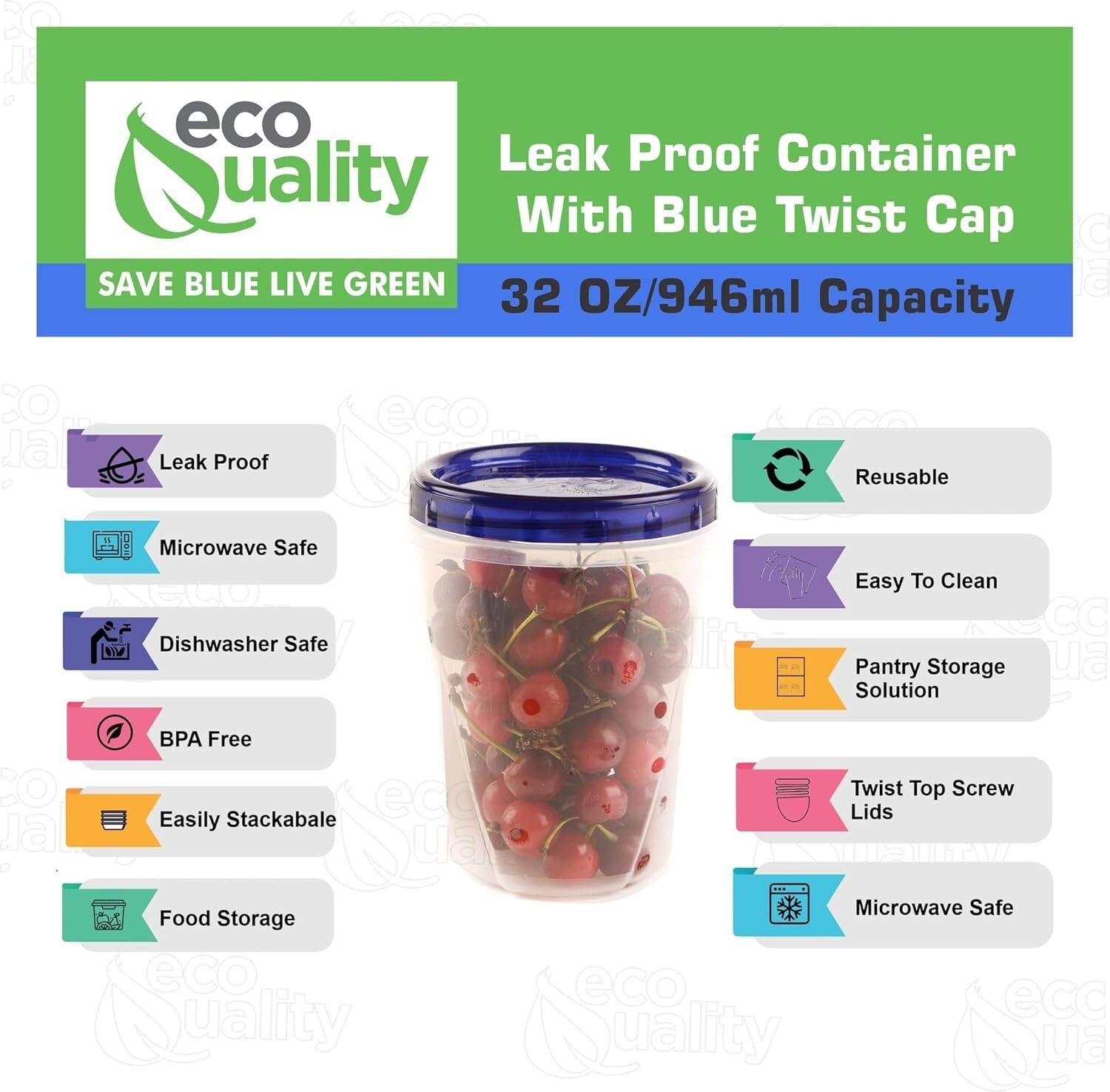 32oz Twist Top Storage Containers – Airtight Plastic Food Storage Canisters 72pc
