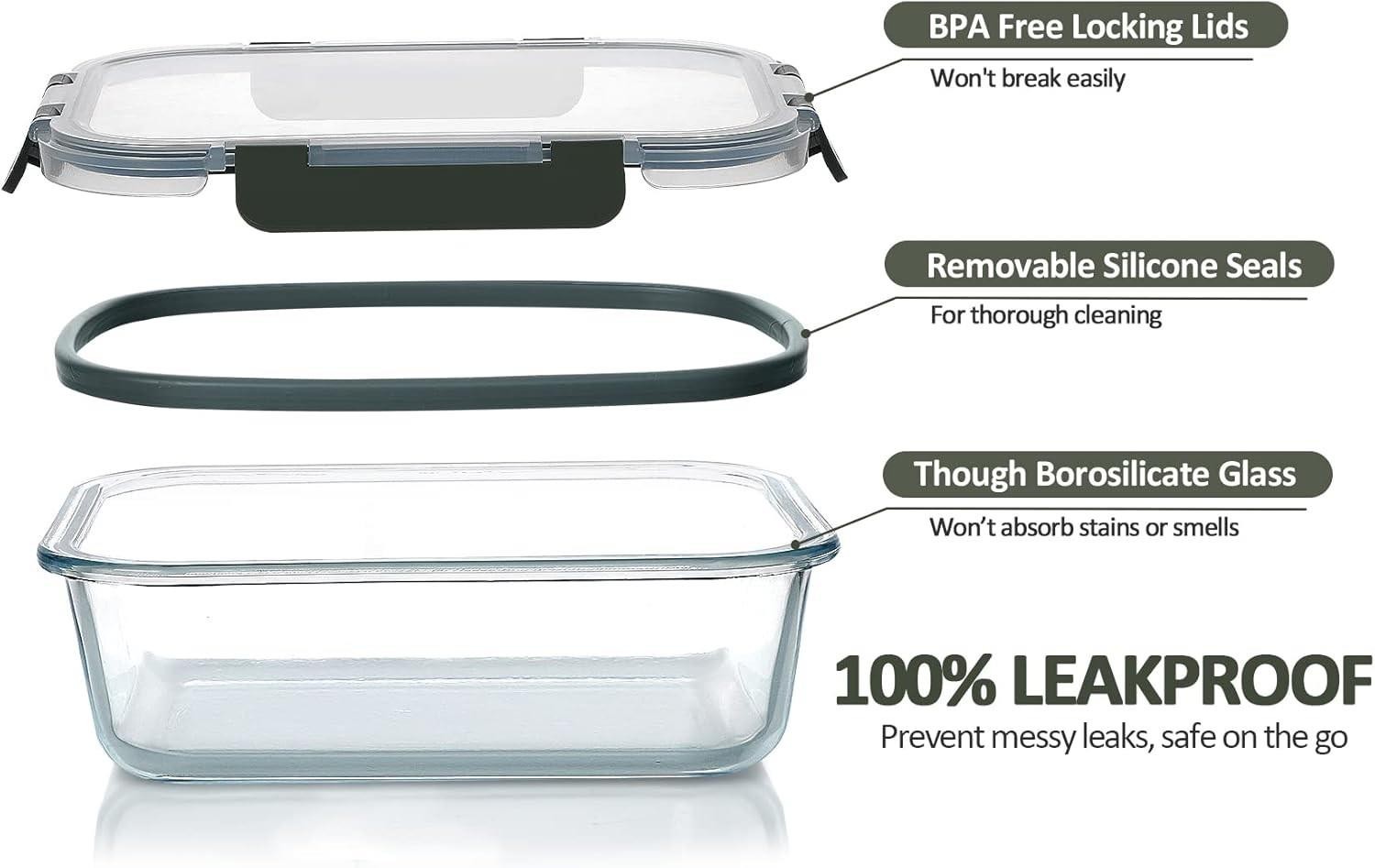 12 Pcs Glass Food Storage Container with Upgraded Snap Locking Lids, Airtight