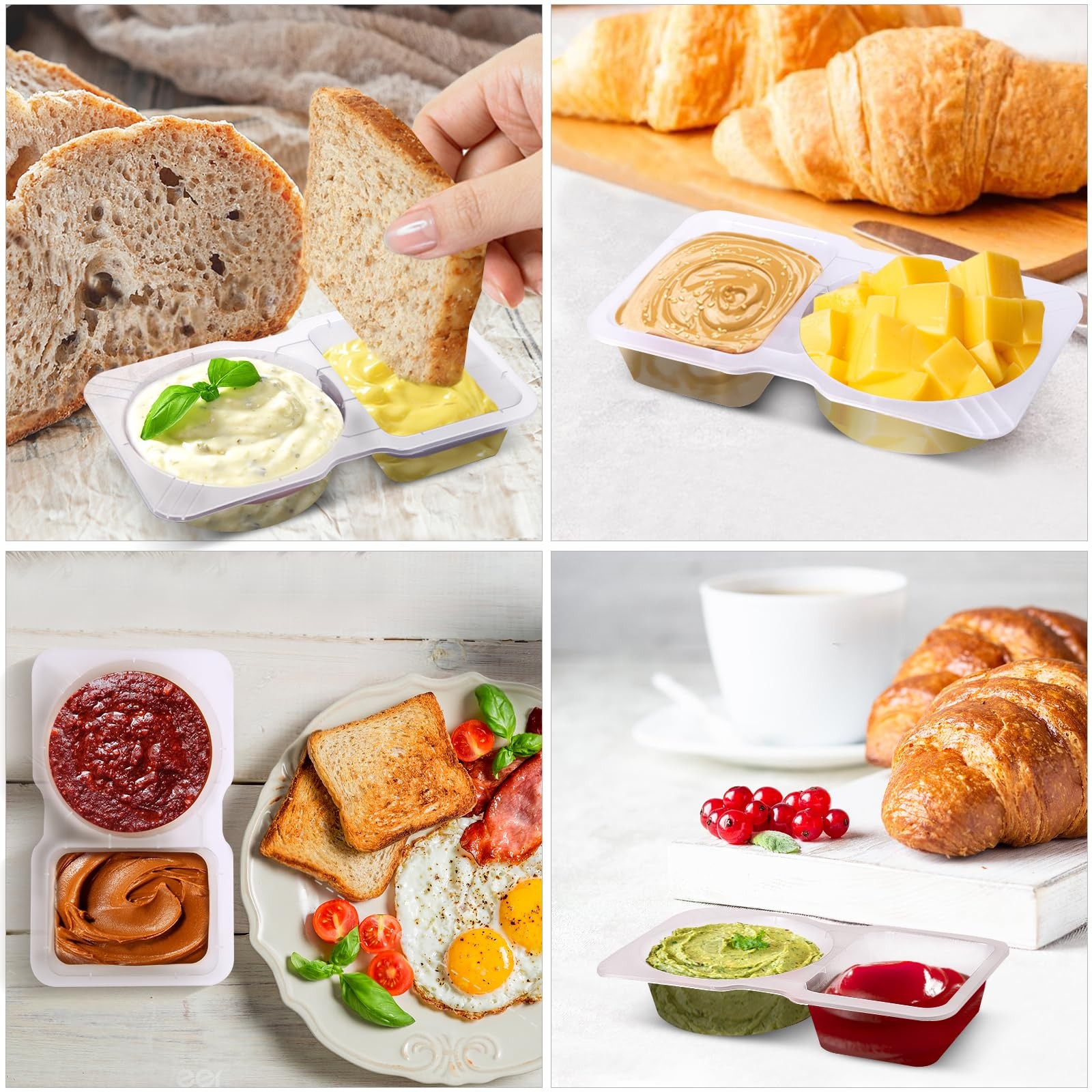 15 Sets Snack Containers, Reusable Double Compartment Condiment With Lids 2 P…