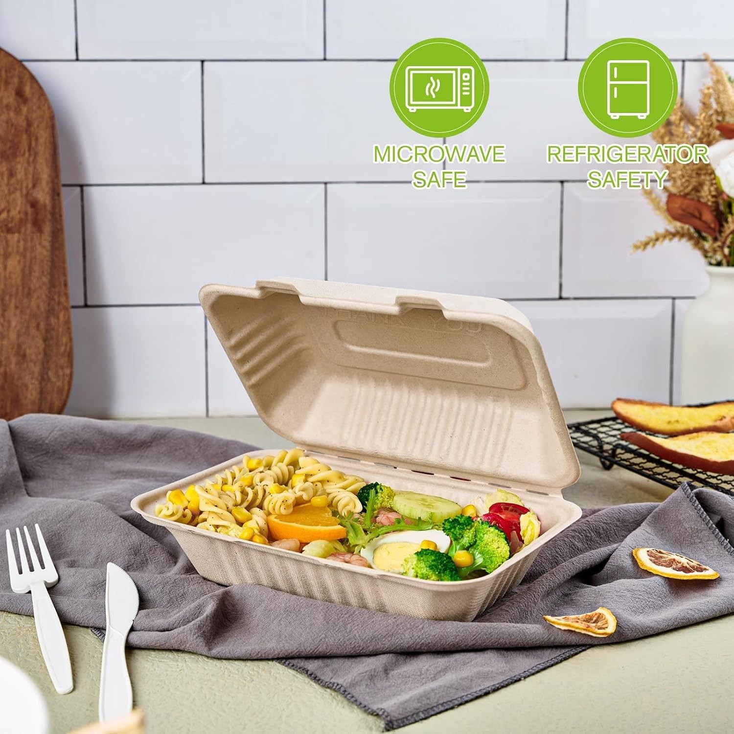 Microwave Safe 75-Pack Compostable Clamshell Containers for Eco-Conscious Dining
