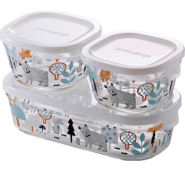Shinzi Katoh forest glass food container set of 3 heat Resistant Airtight Bento
