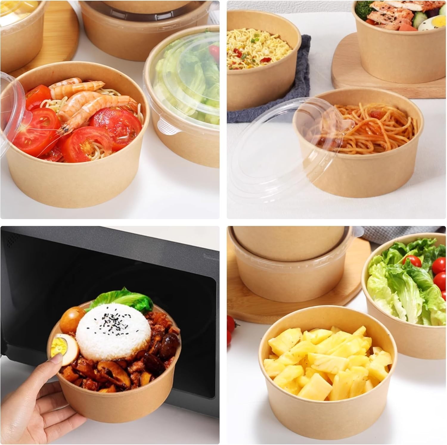30 oz Disposable Meal Prep Containers with Lids, Large Paper Bowls Bulk for Hot