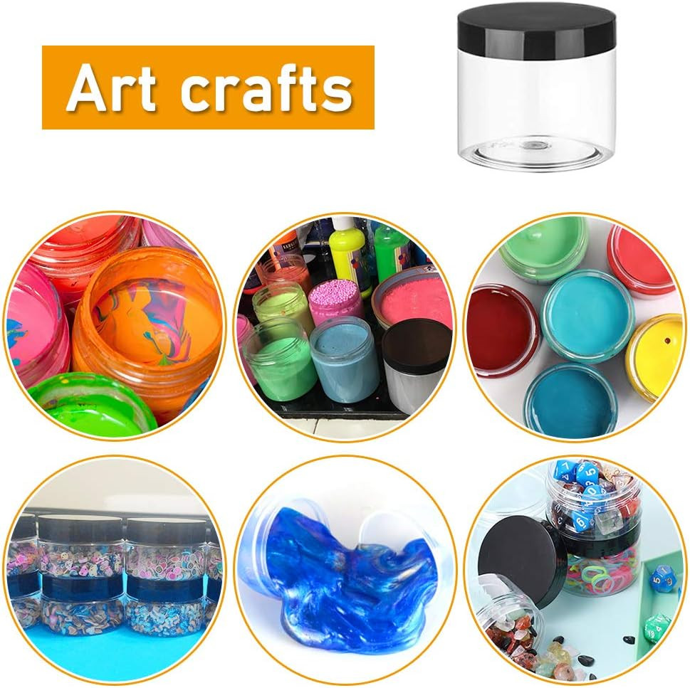 20 Pack 2Oz Clear Plastic Slime Containers – Storage Jars with Black Lids