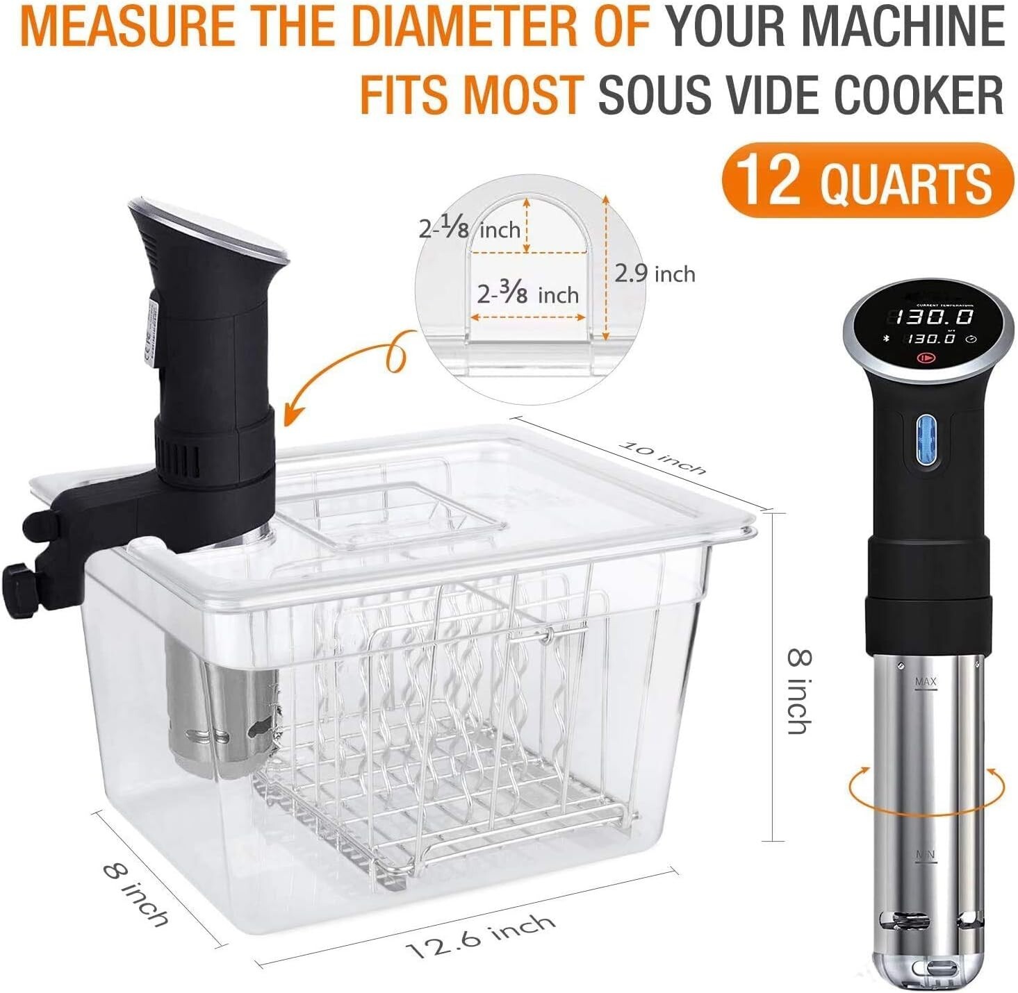Container 12 Quart with Lid & Rack and Sleeve – BPA Free Complete Sous Vide A…