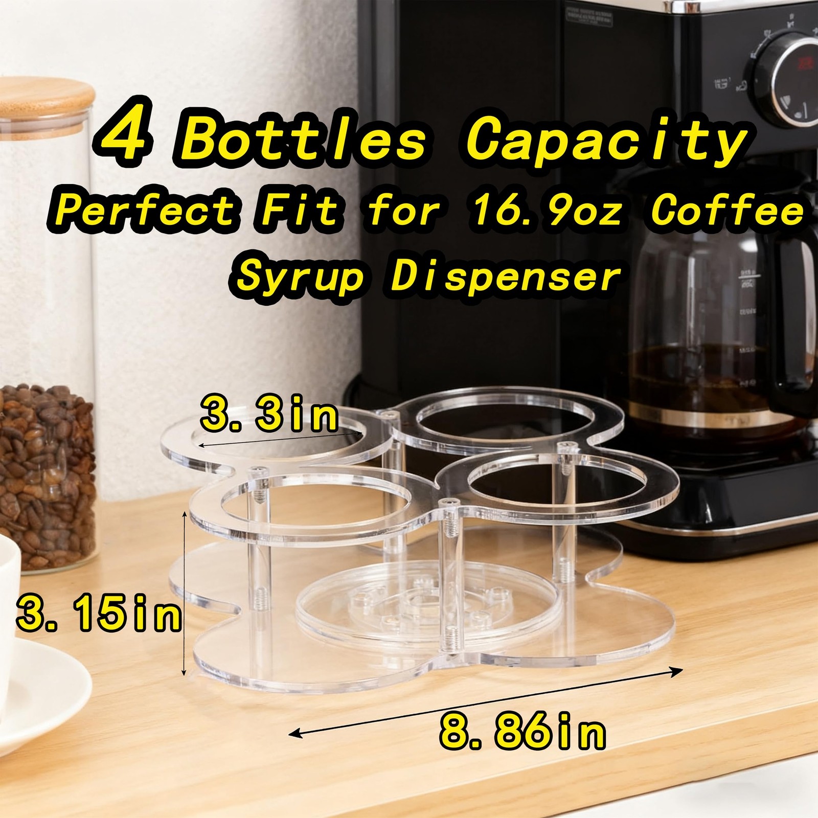 Acrylic Syrup Dispenser Organizer, 360°Rotating Storage Rack for 4 Bottles,Cl…