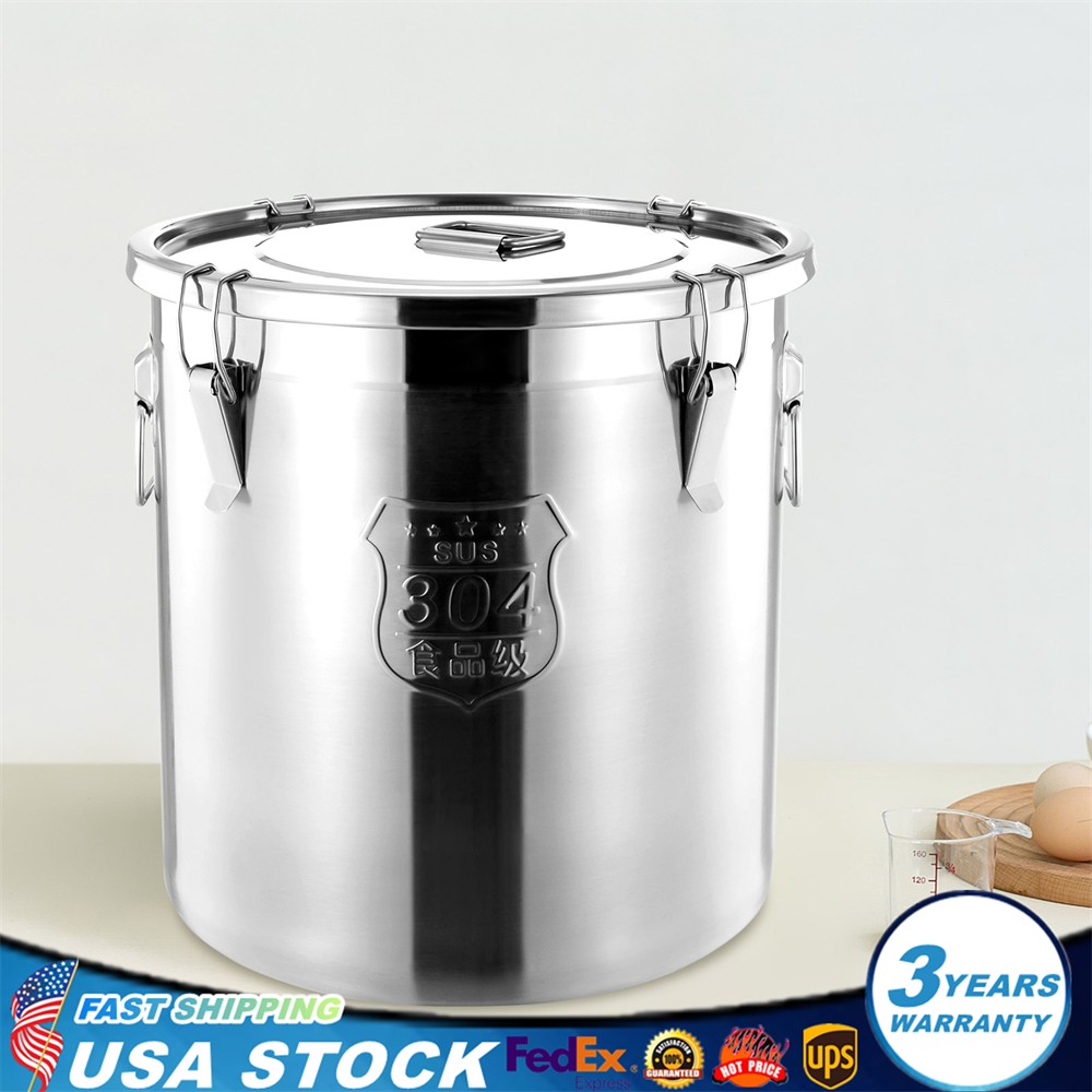 48L Airtight Rice Bucket Stainless Steel Canister Food Storage Container w/ Lid