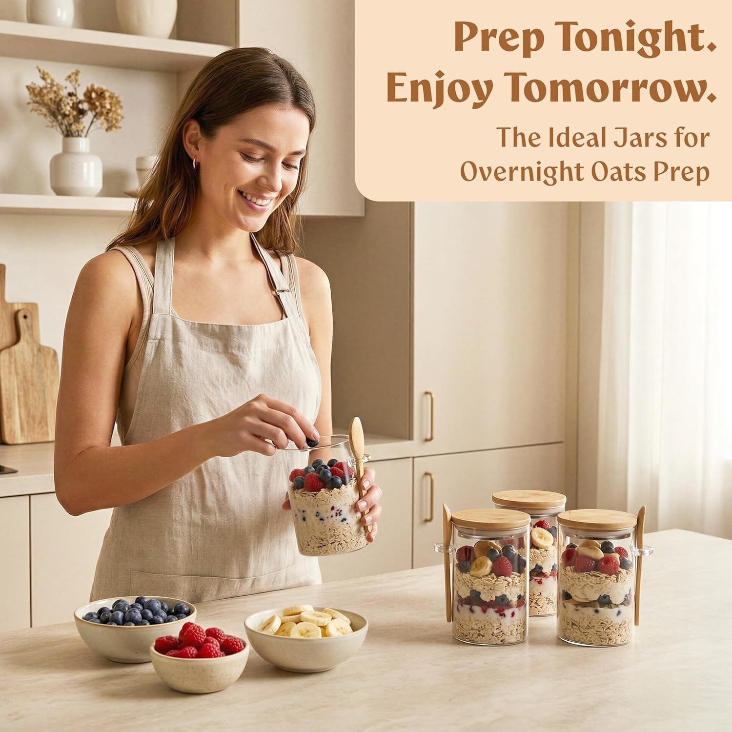 Overnight Oats Containers with Lids, Labels & Spoons 4 x 16oz Glass Jars for …