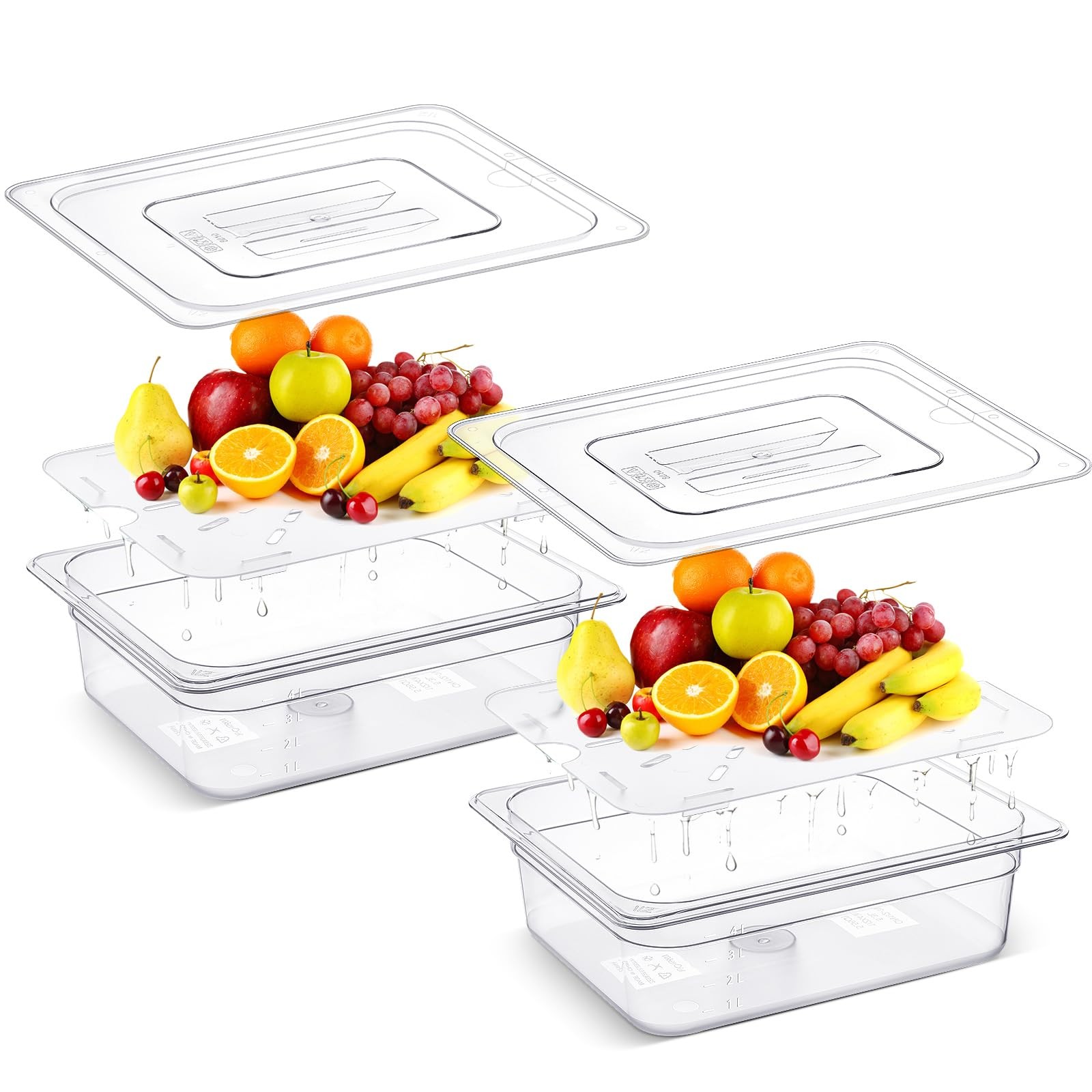 2 Pack Half Size Pet Food Pans with Lids and Drain Shelf Flat Elongated Food …
