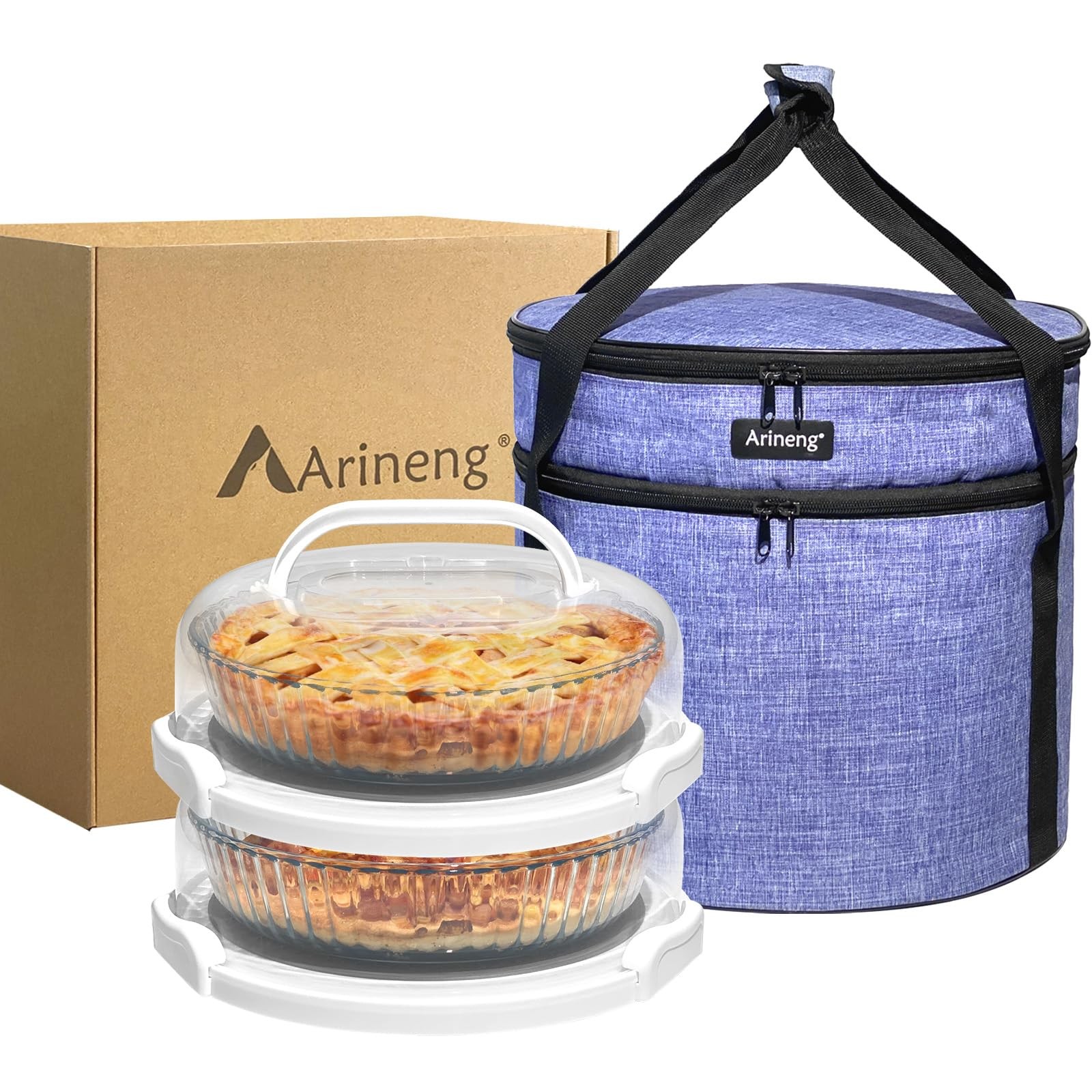 2 Pack Pie Containers with Lids and Handles, Includes Insulated Bags and Non-…