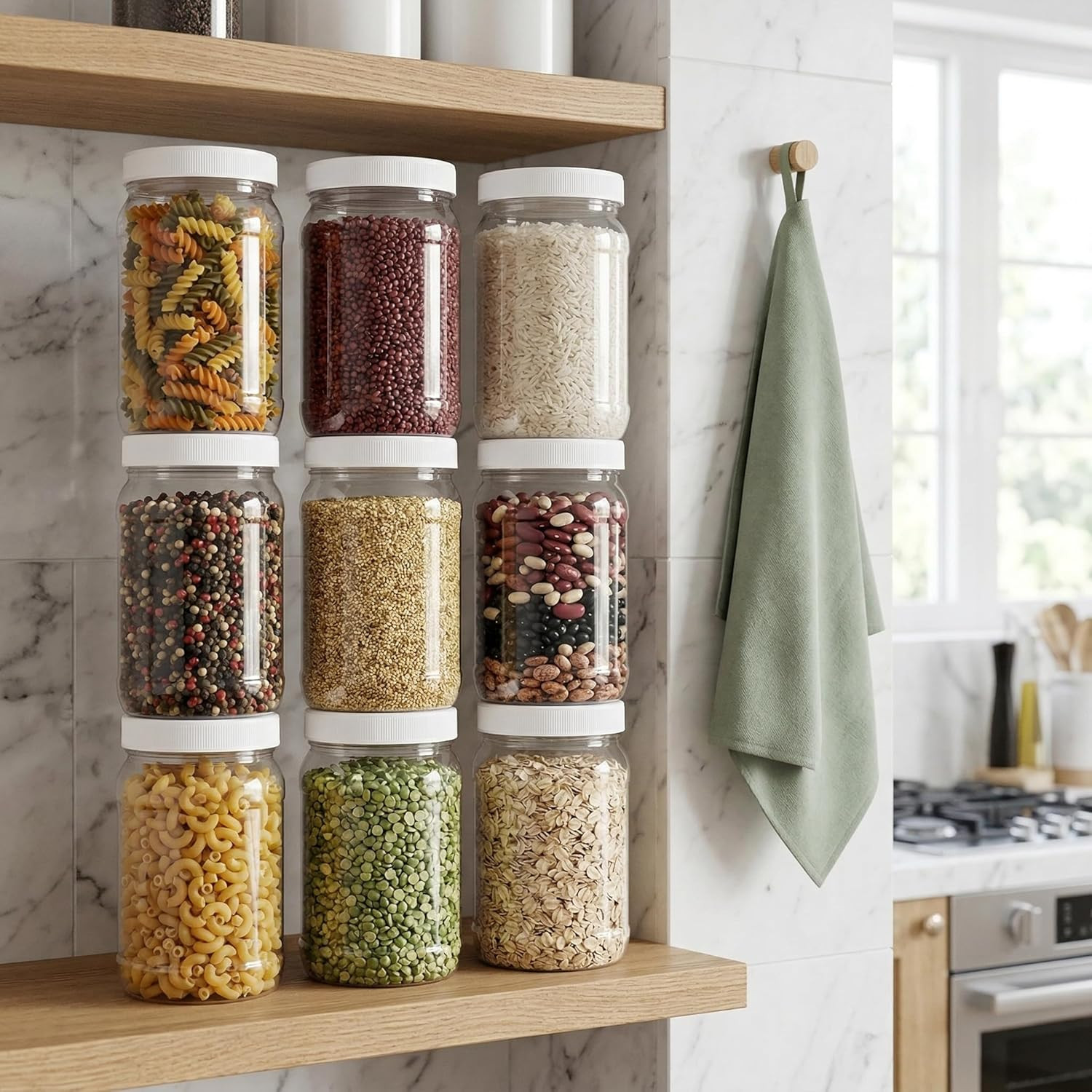 9 Pack 32 Oz Plastic Jars with Lids, Wide Mouth Clear Empty Plastic Storage Cont