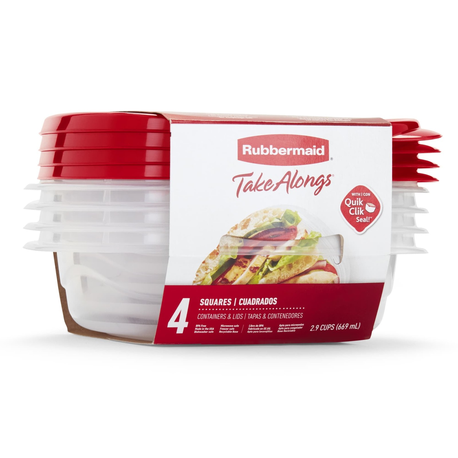 TakeAlongs 2.9-Cup Square Food Storage Containers, 4-Pack, Red