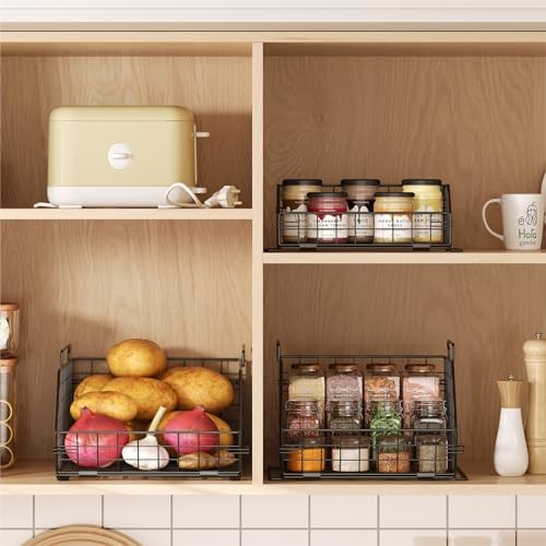 3-Tier Fruit Basket for Kitchen Counter, Stackable Wire Baskets Wall, Potato and