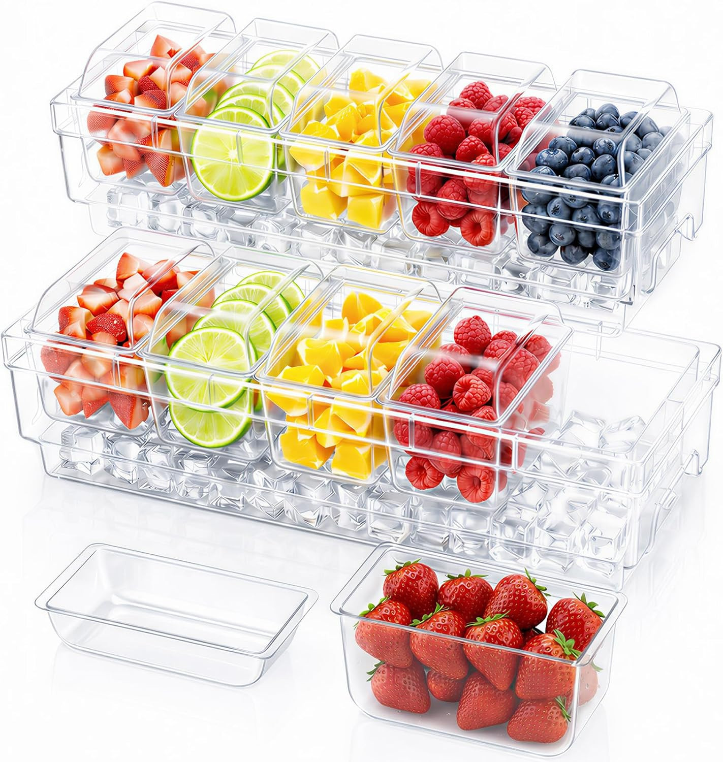 bandeja condimento hielo botanas bar ensaladas frutas taquiza fiesta contenedor