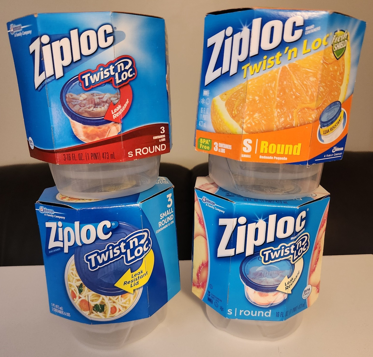 4 Ziploc Twist ‘n Loc Container Small Round Lid 3 Ct S Pint 16oz NEW