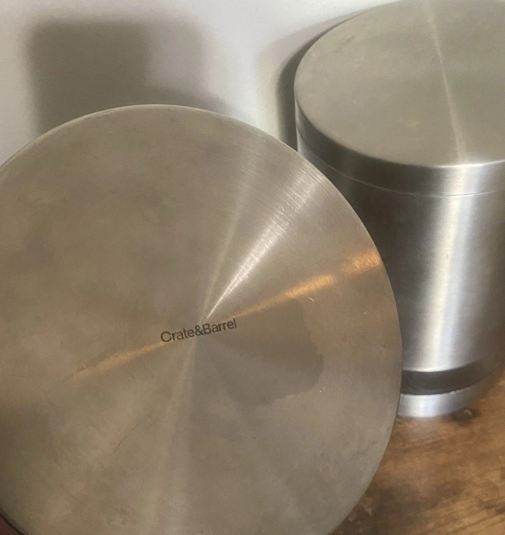 Crate & Barrel Brushed Steel Acrylic Window Food Storage Kitchen Canister Jars 2