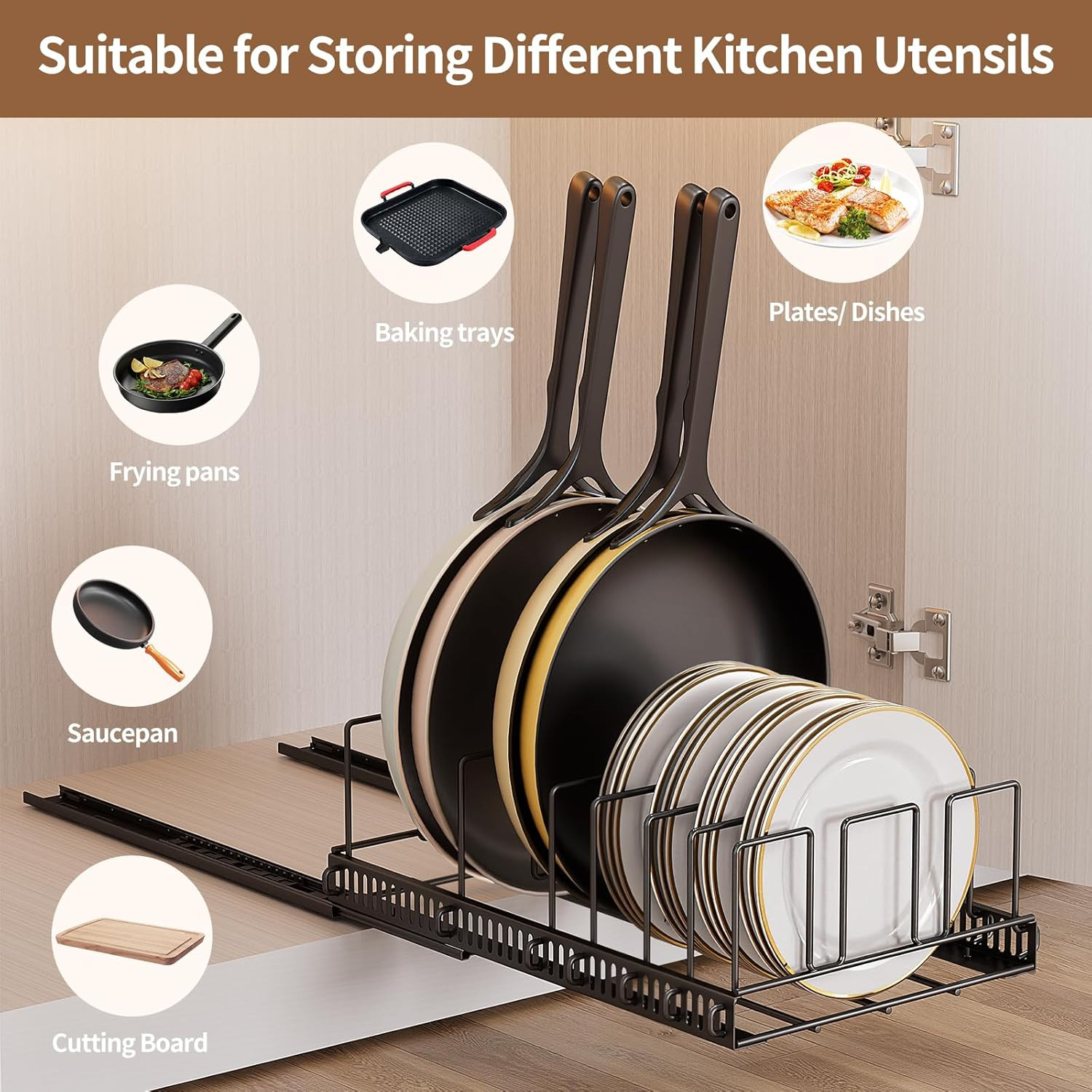 Sliding Lid Organizer for Tupperware – Pull Out Rack with 10 Dividers