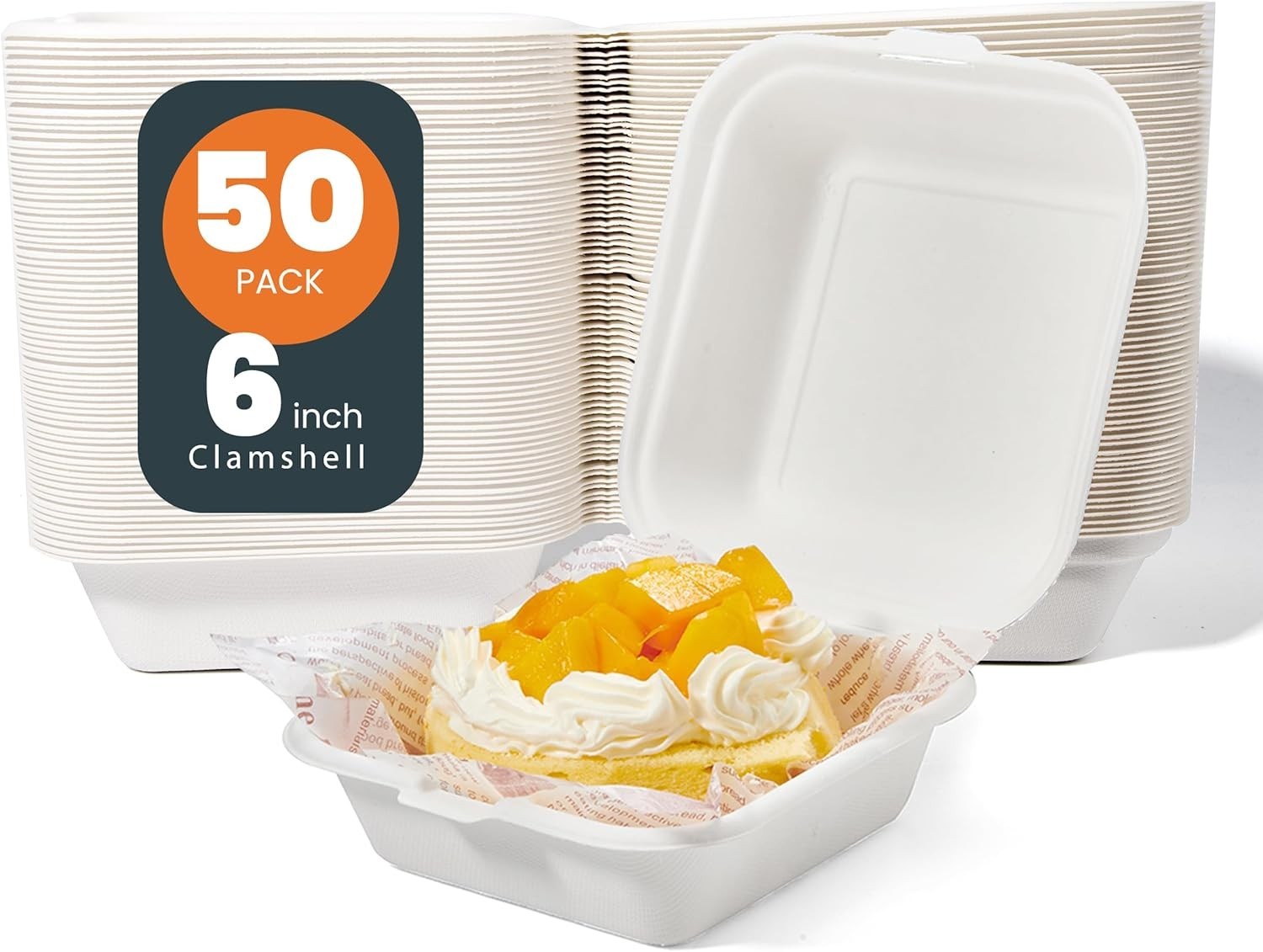 To Go Containers Disposable 6×6 50pcs White Clamshell Take Out Food Containers