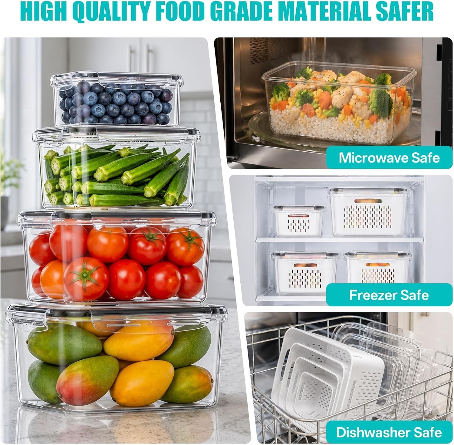 HOMETALL 4 Pack Fruit Storage Containers for Fridge Set, Produce Containers